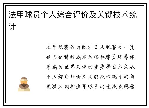 法甲球员个人综合评价及关键技术统计