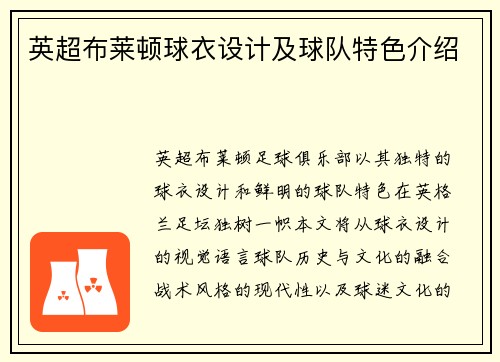 英超布莱顿球衣设计及球队特色介绍